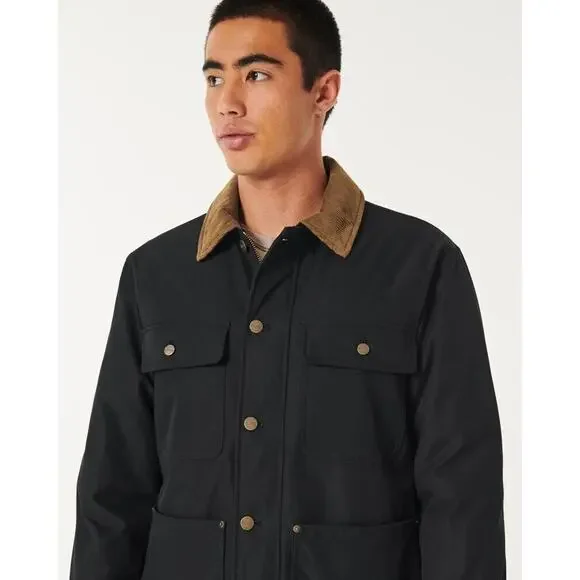 HOLLISTER Mens Black Barn Gorpcore Corduroy Collar Chore Softshell Jacket XL